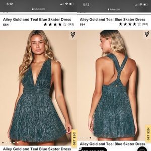 Lulus Ailey Gold and Teal Blue Skater Dress